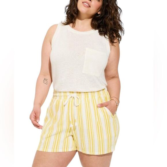 4pc Set, Torrid Striped Yellow Linen Both Tops/Pants/Shorts - NEW - Picture 6 of 7